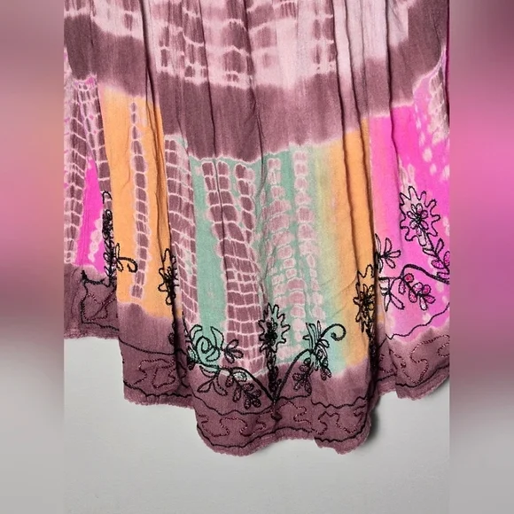 Vintage Just Cruising Embroidered Boho Festival Tie Dye Tunic, Free Size - Picture 2 of 3